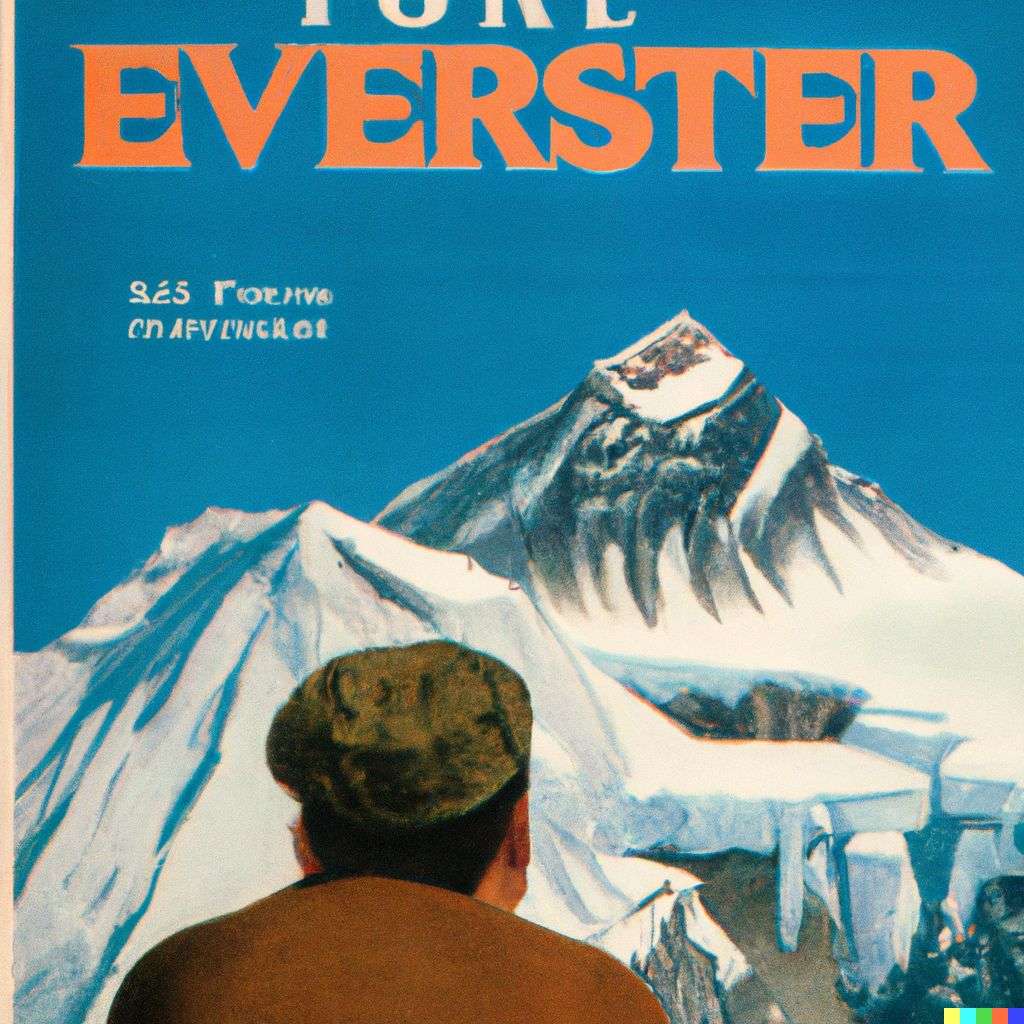 someone gazing at Mount Everest, advertisement from the '70s